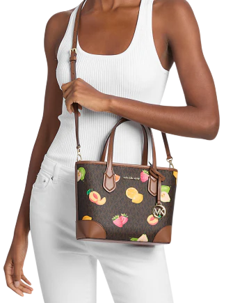 Michael Michael Kors Eva Extra-Small Printed Signature Logo Convertible Tote Bag Brown