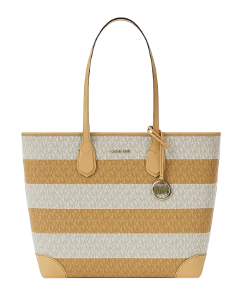 Michael Michael Kors Eva Large Striped Signature Logo Tote Bag Honeywheat