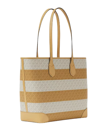 Michael Michael Kors Eva Large Striped Signature Logo Tote Bag Honeywheat