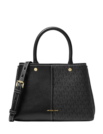 Michael Michael Kors Flora Medium Signature Logo and Leather Satchel Black