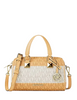 Michael Michael Kors Grayson Small Striped Signature Logo Duffel Crossbody Bag Honeywheat