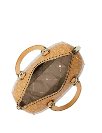 Michael Michael Kors Grayson Small Striped Signature Logo Duffel Crossbody Bag Honeywheat