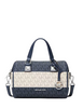 Michael Michael Kors Grayson Small Striped Signature Logo Duffel Crossbody Bag Navy