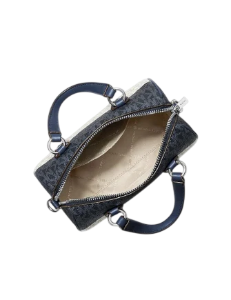 Michael Michael Kors Grayson Small Striped Signature Logo Duffel Crossbody Bag Navy