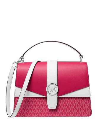 Michael Michael Kors Greenwich Medium Color-Block and Signature Logo Satchel Dark Raspberry