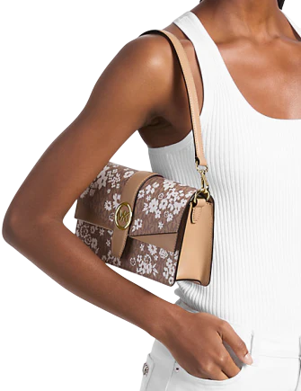 Michael Michael Kors Greenwich Medium Printed Signature Logo Convertible Shoulder Bag Camel