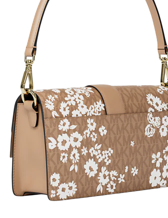 Michael Michael Kors Greenwich Medium Printed Signature Logo Convertible Shoulder Bag Camel