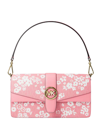 Michael Michael Kors Greenwich Medium Printed Signature Logo Convertible Shoulder Bag Carnation