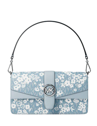 Michael Michael Kors Greenwich Medium Printed Signature Logo Convertible Shoulder Bag Pale Ocean