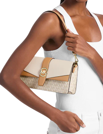 Michael Michael Kors Greenwich Medium Signature Logo Convertible Crossbody Bag Light Cream 