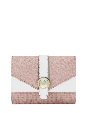Michael Michael Kors Greenwich Medium Signature Logo Trifold Wallet Powder Blush 
