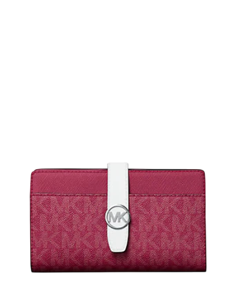 Michael Michael Kors Greenwich Medium Signature Logo Wallet Dark Raspberry