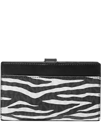 Michael Michael Kors Greenwich Medium Zebra Signature Logo Wallet Black 
