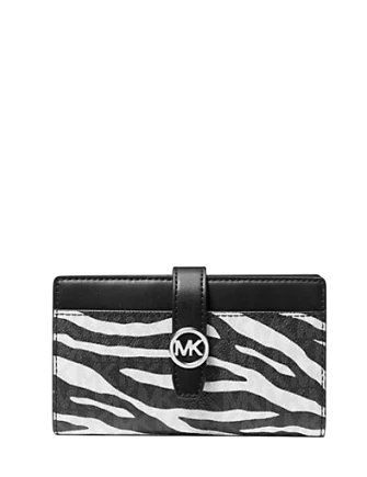 Michael Michael Kors Greenwich Medium Zebra Signature Logo Wallet Black 