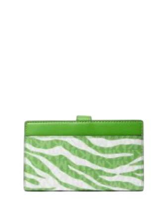 Michael Michael Kors Greenwich Medium Zebra Signature Logo Wallet Jungle Green Front