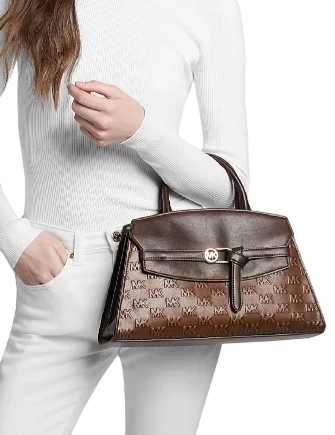 Michael Michael Kors Greta Medium Logo Embossed Satchel Chocolate