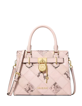 Michael Michael Kors Hamilton Small Patchwork and Snake Embossed Satchel Powder Blush
