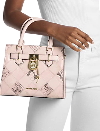 Michael Michael Kors Hamilton Small Patchwork and Snake Embossed Satchel Powder Blush