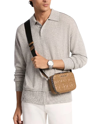  Michael Michael Kors Hudson Logo Embossed Crossbody Bag Husk