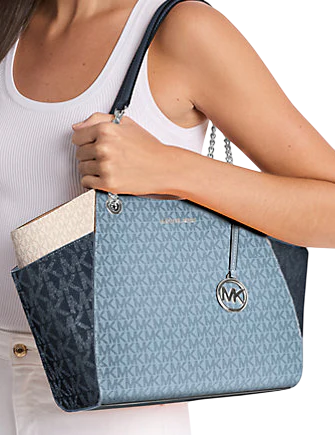 Michael Michael Kors Jet Set Large Color-Block Signature Logo Shoulder Bag Admiral