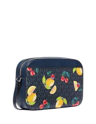 Michael Michael Kors Jet Set Large Fruit Print Logo Crossbody Bag Admiral Navy