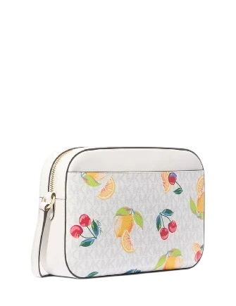 Michael Michael Kors Jet Set Large Fruit Print Logo Crossbody Bag Optic White