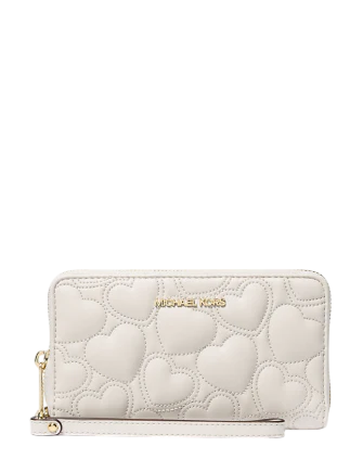 Michael Michael Kors Jet Set Large Heart Embroidered Smartphone Wristlet Light Cream