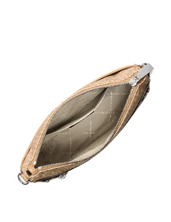 Michael Michael Kors Jet Set Large Logo Print Woven Crossbody Bag Peanut