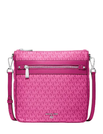 Michael Michael Kors Jet Set Large Logo Print Woven Crossbody Bag Raspberry