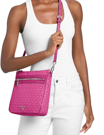 Michael Michael Kors Jet Set Large Logo Print Woven Crossbody Bag Raspberry