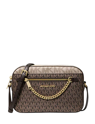 Michael Michael Kors Jet Set Large Metallic Signature Logo Crossbody Bag Brown
