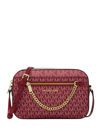 Michael Michael Kors Jet Set Large Metallic Signature Logo Crossbody Bag Cherry