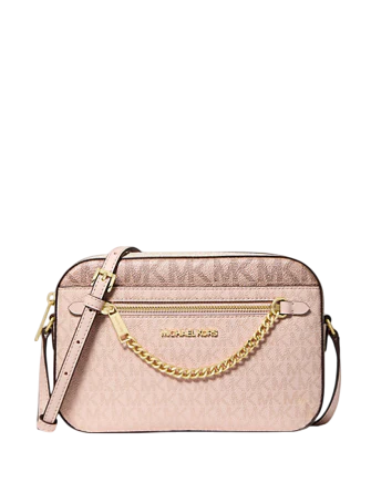 Michael Michael Kors Jet Set Large Metallic Signature Logo Crossbody Bag Powder Blush
