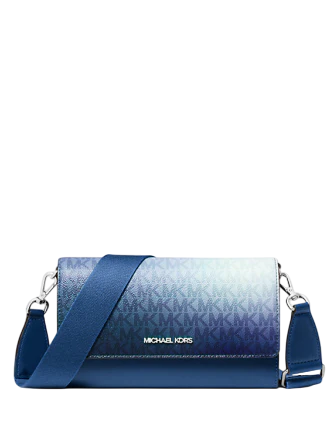 Michael Michael Kors Jet Set Large Ombre Signature Logo Crossbody Bag Galaxy Blue