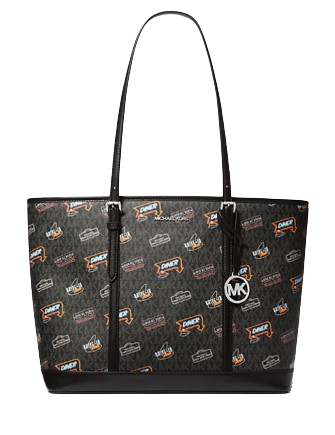 Michael Michael Kors Jet Set Large Printed Signature Logo Tote Bag Black
