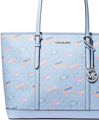 Michael Michael Kors Jet Set Large Printed Signature Logo Tote Bag Light Sky