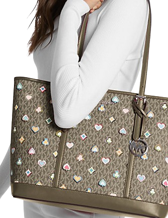 Michael Michael Kors Jet Set Large Printed Signature Logo Tote Bag Olive