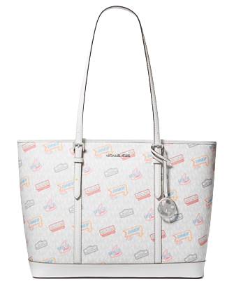 Michael Michael Kors Jet Set Large Printed Signature Logo Tote Bag Optic White