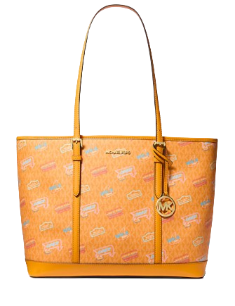 Michael Michael Kors Jet Set Large Printed Signature Logo Tote Bag Orange Pop