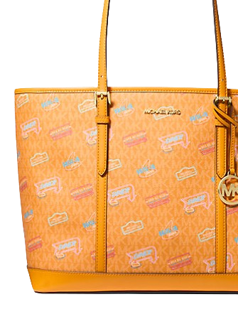 Michael Michael Kors Jet Set Large Printed Signature Logo Tote Bag Orange Pop
