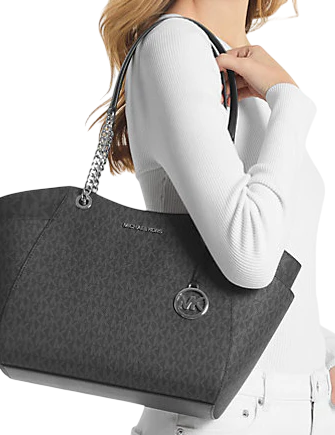 Michael Michael Kors Jet Set Large Signature Logo Shoulder Bag Black