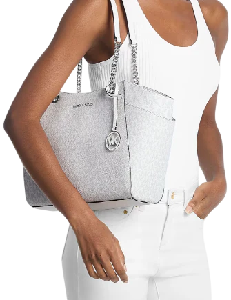 Michael Michael Kors Jet Set Large Signature Logo Shoulder Bag Optic White