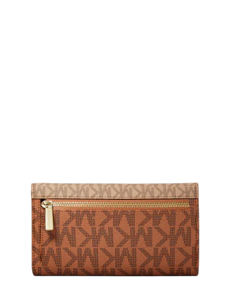 Michael Michael Kors Jet Set Large Signature Logo Tri-Fold Wallet Camel 