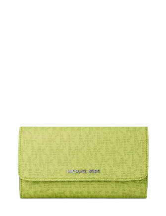 Michael Michael Kors Jet Set Large Signature Logo Tri-Fold Wallet Lime