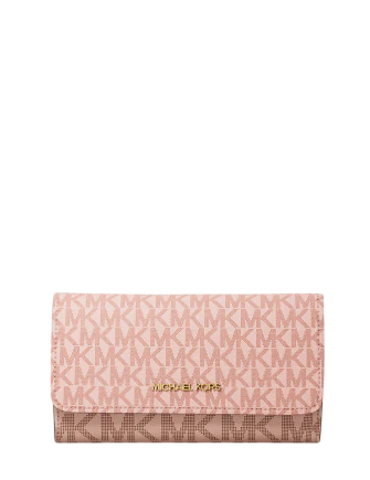 Michael Michael Kors Jet Set Large Signature Logo Tri-Fold Wallet Powder Blush