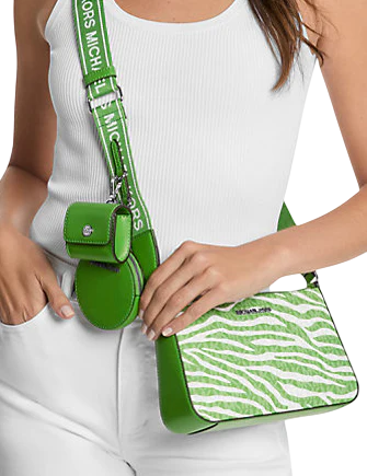 Michael Michael Kors Jet Set Leather Medium Animal Print Logo Crossbody Bag with Case for Apple Airpods Pro