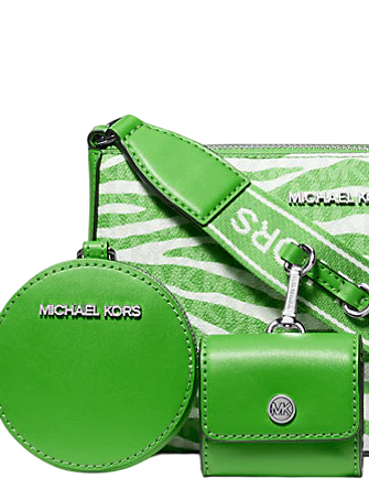 Michael Michael Kors Jet Set Leather Medium Animal Print Logo Crossbody Bag with Case for Apple Airpods Pro