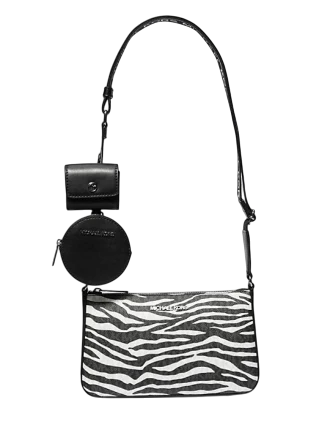 Michael Michael Kors Jet Set Leather Medium Animal Print Logo Crossbody Bag with Case for Apple Airpods Pro