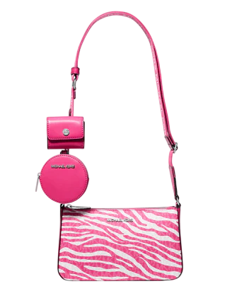 Michael Michael Kors Jet Set Leather Medium Animal Print Logo Crossbody Bag with Case for Apple Airpods Pro