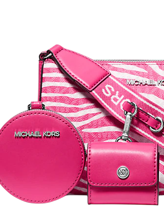 Michael Michael Kors Jet Set Leather Medium Animal Print Logo Crossbody Bag with Case for Apple Airpods Pro Dragonfruit